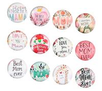 12 Pcs 30mm Round Refrigerator Magnets, Crystal Glass I Love My Mum Fridge Magnets, Decorative Strong Glass Magnet, Whiteboard Magnet for Cabinet Refrigerator Home Office, Gift for Mother's Day