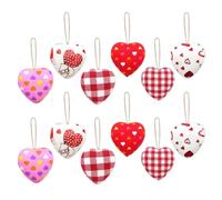 12 Pcs 3D Hanging Heart Decorations, Valentines Day Decorations, Multicoloured Striped Hearts Themed Outfit, Valentines Day Heart Baubles for Valentine's Wedding Anniversary Romantic Party Supplies