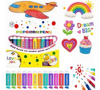 12 PCS 3D Popcorn Pens for Kids 12 Vibrant Colours Heat Activated Puffy Pen | Magic Bubble Drawing, Art & Craft Graffiti, Scrapbooking & Cards, Ages 5+