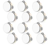 12 PCS 4 Inch Wedding Tambourines Bulk, Wedding Tambourine Drum for Adults, Wooden Hand Held Drum with Metal Jingles, Musical Educational Drums Instrument for Party, Church