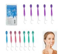 12 PCS 5 in 1 Mini Toothbrush Set Portable with Toothpaste Beads, Floss, Tongue Scraper and Toothpick, Disposable Mini Toothbrush for Outdoor Camping, Work, Business Trip, Travel Hygiene