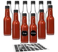 12 pcs 5 oz / 150 ml Hot Sauce Glass Bottles with Leak Proof Screw Cap, Orifice Reducer Dripper Insert, Clear Oil Bottle for Kitchen, Home Brewing Wine & Juicing Bottles For Bordeaux Wine, Beverage