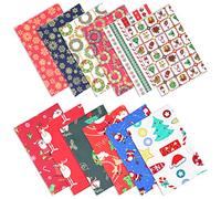 12 PCS 50 X 50 Cm Christmas Material Fabric by The Metre Fat Quarters Bundles Cotton, Assorted Christmas Tree Santa Snowflake Patterns Patchwork for Party Supplies DIY Craft Quilting