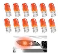 12 Pcs 501 W5W Car Capless Sidelight T10 Halogen Bulbs, 12V 5W Car Number Plate Dashboard Reverse Parking Replacement Side Light Kits, Interior Auxiliary Bulb for Dome Map Door Reading Lamp (Amber)