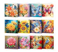 12 pcs 5D Diamond Painting Greeting Cards Kit,Diamond Art Blank Cards with Envelopes, DIY Birthday Thank You Card Making Craft for Adults Kids,Handmade Greeting Card Supplies Gift Idea (Flower)