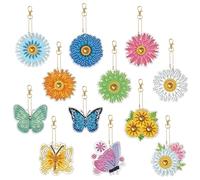 12 Pcs 5D DIY Diamond Art Painting Keychain Double Sided Full Drill Flower Butterfly Diamond Rhinestone Mosaic Painting Key Rings Chains Making Kits Crystal Embroidery Cross Stitch Arts Craft Kit