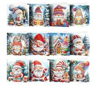12 Pcs 5D DIY Diamond Painting Christmas Greeting Cards, Christmas Elements Diamond Art Cards, Round Drill Crystal Craft Card, Rhinestone Painting Card Kit for Family Friend Handmade Gift-12