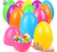 12 PCS 6" Easter Eggs, Fillable Plastic Eggs Empty Colorful Bright Eggshells with Hinge for Easter Hunt Filling Treats Party Favor Basket Stuffers Classroom Prize Supplies