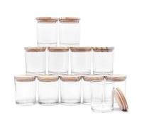 (12 Pcs) 6 OZ Thick Glass Jars with Wood Lids, Clear Empty Jars for Making Candles, Spice Jars, Sample Container - Dishwasher Safe