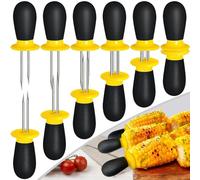 12 Pcs/6 Pairs Corn Holders, Stainless Steel Corn Cob Holders Corn on The Cob Skewers for Home Cooking BBQ Parties Camping, Yellow-Black