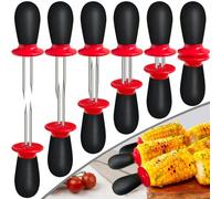 12 Pcs/6 Pairs Corn Holders, Stainless Steel Corn Cob Holders Corn on The Cob Skewers for Home Cooking BBQ Parties Camping, Red-Black