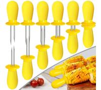 12 Pcs/6 Pairs Corn Holders, Stainless Steel Corn Cob Holders Corn on The Cob Skewers for Home Cooking BBQ Parties Camping, Yellow