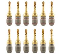 Nakamichi FanLock Excel Series 24k Gold Plated BFA Banana Plug 10 AWG - 18 AWG Gauge Size 4mm for Speakers Amplifier Hi-Fi Stereo Home Theatre Radio Audio Wire Cable Quick Connector, 12 Pcs (6-Pairs)