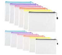 12 Pcs A4 A5 Plastic Zip Wallets, Document Folders, Mesh Zipper Bags, Waterproof Zip Plastic Wallets, Zip Lock Bags for Travel Home Office Supplies Craft Projects(6 Colors)