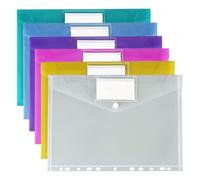 12 Pcs A4 Plastic Punched Pockets 11 Holes Envelope Folder Colorful Popper Wallets Letter Size File Folders Binder Page Protector with Snap Button and Label Pocket for Office