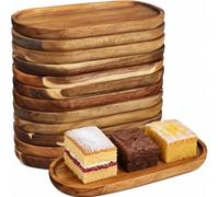 12 Pcs Acacia Wood Serving Trays, Small Wooden Serving Platters Bulk, Reusable Oval Wooden Kitchen Trays for Bread Fruit Appetisers Perfume Plants(25x12.5x2cm)