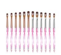 12 Pcs Acrylic Nail Brush Art Brushes Set Pink Nail Brush 3D Carving For Apply Acrylic Powder Extension For Diy Home Salon Art Manicure Tool