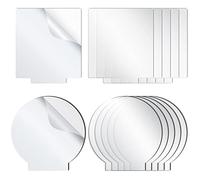 12 Pcs Acrylic Sheet Clear Cast for LED Light Base Transparent 2 mm Acrylic Blanks Thick Panel Board with Protective Film for LED Light Base Table Sign DIY Display Stand Project, Rectangle and Round