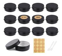 12 pcs Aluminium Empty Containers, Round Travel Cream Jars, Empty Tins with 2 Pieces Round Stickers for Lip Balm, Lotion, Cream, Masks, Mini Candles, Cosmetics (Black,30ml)
