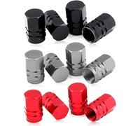 12 PCS Aluminum Alloy Tire Valve Stem Caps - Universal Dust Caps in Red, Grey or Black for Cars, SUVs, Bicycles, Motorcycles, Trucks