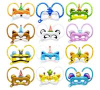 12 Pcs Animal Masks Balloon Set Tiger Bee Elephant Giraffe Penguin Brown Bear Dog Monkey Panda Foil Mylar Balloon for Petting Zoo Farmhouse Jungle Safari Theme Birthday Party Decorations