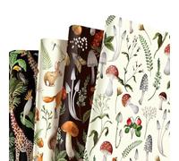 12 Pcs Animal Wrapping Paper Sheets, 69x50cm Vintage Mushroom Plant Fox Giraffe Gift Wrapping Paper,Recyclable Forest Animal Birthday Wrapper for Kids Adults Party Gift Wrap Boxes Decoration