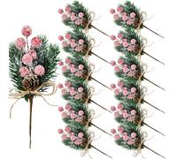 12 Pcs Artificial Christmas Floral Picks,Artificial Holly Berry Stems Pine Cones Pine Branches, Christmas Tree Picks and Sprays, Xmas Ornaments DIY Wreath Wedding Home Decor Silk Flower Arrangements