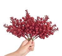 12 Pcs Artificial Christmas Glitter Holly Berries,Artificial Fruits Red Berry Picks Winter Berries Bunch Berry Branches for Xmas Tree Decor,Christmas Wreath Making Decoration Supplies (Red)