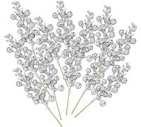 12 Pcs Artificial Christmas Glitter Holly Berries,Artificial Fruits Silver Berry Picks Winter Berries Bunch Berry Branches for Xmas Tree Decor,Christmas Wreath Making Decoration Supplies (Silver)
