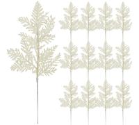 12 Pcs Artificial Christmas Glitter Leaves Picks, Christmas Glitter Pine Needles Branches Spray Glitter Frosted Branches for DIY Accessories Christmas Floral Decorations Wreath Garland (Cream White)