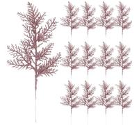 12 Pcs Artificial Christmas Glitter Leaves Picks, Christmas Glitter Pine Needles Branches Spray Glitter Frosted Branches for DIY Accessories Christmas Floral Decorations Wreath Garland (Rose Gold)