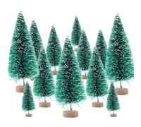 12 Pcs Artificial Christmas Tree, Mini Sisal Snow Frost Trees With Wood Base, 4 Size Pine Tree for Table Decoration