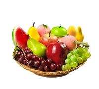 12 Pcs Artificial Fruits Set - Lifelike Fake Apple, Banana, Grape, Watermelon, Peach, Mango, Pear for Home Decor