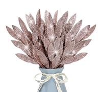 12 Pcs Artificial Glitter Leaves 13.8 Inch Fake Plants Flower Branches Leaf Christmas Tree Picks Sparkling Fillers Sprays for Xmas Wreath Garland DIY Crafts Home Holiday Arrangement Decor (Rose Gold)