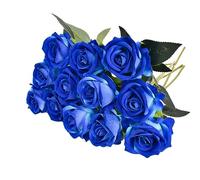 12 Pcs Artificial Roses, 30cm Single Long Stem Artificial Flowers Fake Roses Silk Fake Faux Flowers Wedding Bouquet Realistic Flower for Home Garden Party Hotel Office Decoration (Blue)