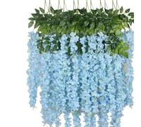 12 Pcs Artificial Wisteria Flowers Garland, 3.6 FT Silk Fake Flowers Hanging Vine for Indoor Outdoor Home Garden Christmas Wedding Party Decoration (sky blue)