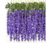 12 Pcs Artificial Wisteria Flowers Garland, 3.6 FT Silk Fake Flowers Hanging Vine for Indoor Outdoor Home Garden Christmas Wedding Party Decoration (Violet)