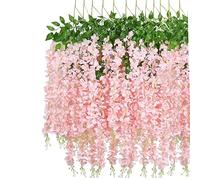 OUKEYI 12 Pcs Artificial Wisteria Flowers Garland, 3.6 FT Silk Fake Flowers Hanging Vine for Indoor Outdoor Home Garden Christmas Wedding Party Decoration (Pink)