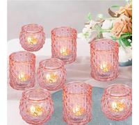 12 Pcs Assorted Pink Votive Candle Holders, Tea Light Candle Holder Glass Candle Holders for Bridal Shower, Wedding Table Centerpiece, Party Home Decoration (12, Pink)