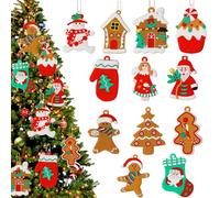 12 pcs Assorted Santa Claus Snowman, Santa Christmas Tree Decorations Christmas Gingerbread Ornaments Ginger Man Clay Figurine with Strings Christmas Tree Decor for Xmas Tree Decorations