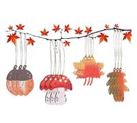 12 Pcs Autumn Decorations, Wooden Hanging Tree Ornaments with with Maple Leaves, Acorn and Mushroom,Pendants for Harvest Fall or Halloween Home Decor
