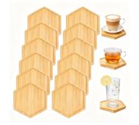 12 PCS Bamboo Mosaic Coasters, 11.9cm Hexagon Bamboo Coasters | Small Plant Trays for Coffee Candles Drink DIY Crafts Table Decor Plant Coaster Art Plate