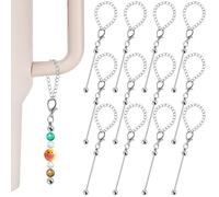 12 Pcs Beadable Cup Charms Accessories Compatible with Stanley Beaded Charm for Tumblers with Handle, Cup Chains Wire for 30 40 oz Water Bottle Jewelry Making Blank Beaded DIY Gift Pendant (Silver)