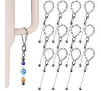 12 Pcs Beadable Cup Charms Accessories Compatible with Stanley Beaded Charm for Tumblers with Handle, Cup Chains Wire for 30 40 oz Water Bottle Jewelry Making Blank Beaded DIY Gift Pendant (Grey)