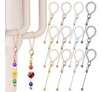 12 Pcs Beadable Cup Charms Accessories Compatible with Stanley Beaded Charm for Tumblers with Handle, Cup Chains Wire for 30 40 oz Water Bottle Jewelry Making Blank Beaded DIY Gift Pendant (4 Colors)