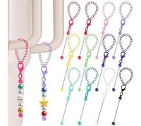 12 Pcs Beadable Cup Charms Accessories Compatible with Stanley Beaded Charm for Tumblers with Handle, Cup Chains Wire for 30 40 oz Water Bottle Jewelry Making Blank Beaded DIY Gift Pendant (12 Colors)