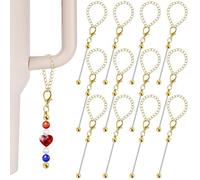 12 Pcs Beadable Cup Charms Accessories Compatible with Stanley Beaded Charm for Tumblers with Handle, Cup Chains Wire for 30 40 oz Water Bottle Jewelry Making Blank Beaded DIY Gift Pendant (Gold)