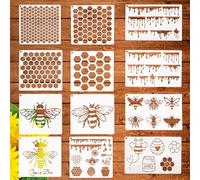 12 Pcs Bee Stencils for Painting on Wood, Honey Comb Bee Stencil Honeycomb Hexagon Reusable Drawing Template for Bee Festival Furniture DIY Crafts Wood Wall Canvas Decorative