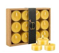 12 Pcs Beeswax Candles Handmade Pure Beeswax Tealight Candles with Cotton Wick, Long Burning Time Bees Wax Candle for Relaxation, Indoor and Outdoor Use