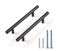 12 Pcs Black Cupboard T Bar Handle, Kitchen Drawer Door Handles, Cabinet Pulls with 2 Size Screws, Replacement Aluminum Alloy Knobs Perfact for Bedroom Bathroom Furniture Wardrobe (96mm)